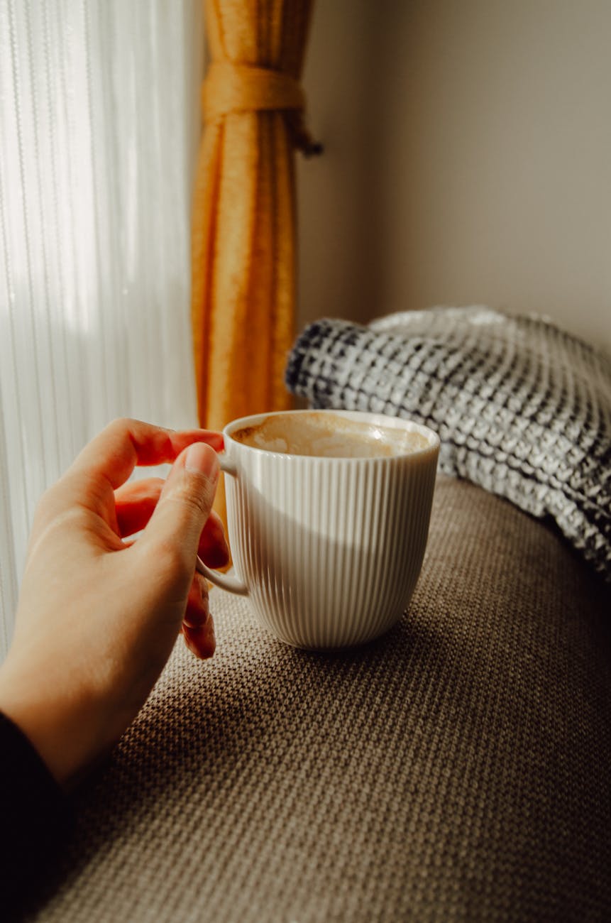 cozy morning coffee by a sunlit window
