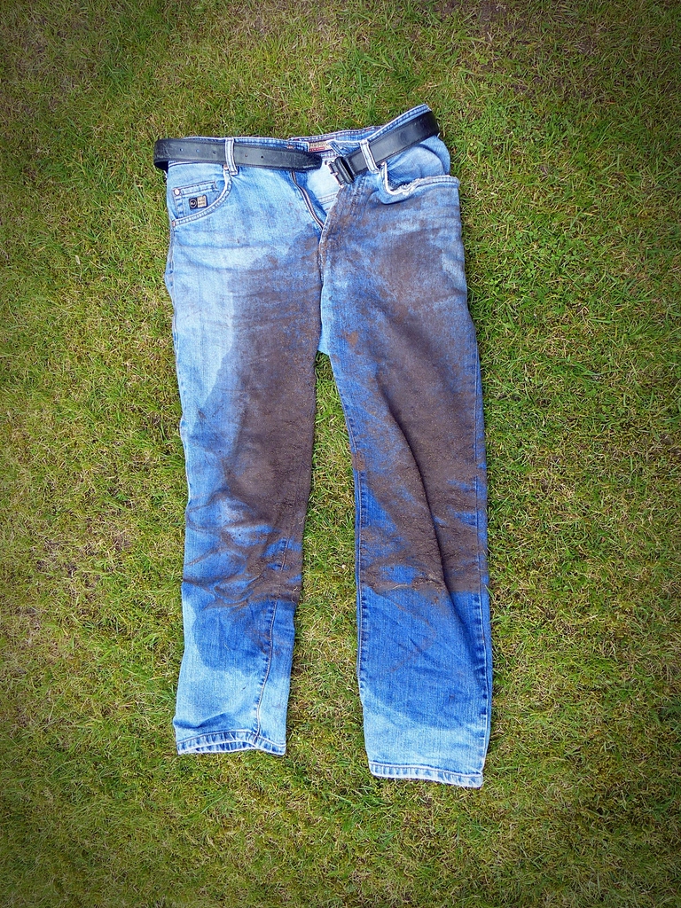 Dirty jeans grass floor
